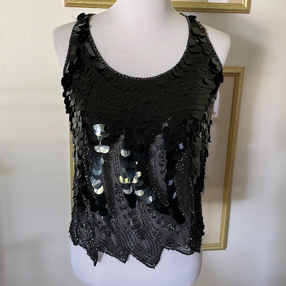 Vintage SHOMAX sequin top 100% silk lining beaded size medium